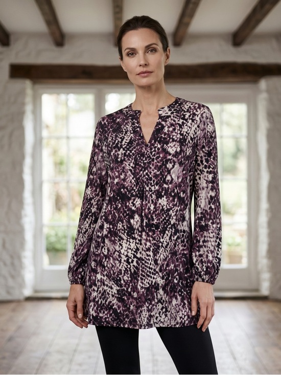 Dear Scarlett Tops - Dear Scarlett Abstract Animal Inspired Print in Rich Plum, Black, & Ivory Tones